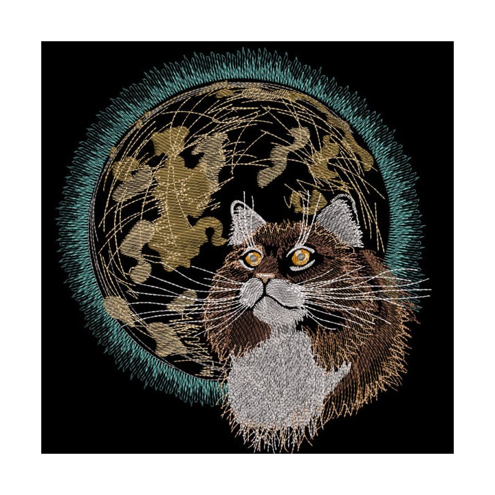 Cat and big mystical moon embroidery design - Embroidery Design