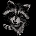 Detailed embroidery design of a raccoon at night, showcasing woodland elements and intricate stitching.