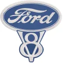 Vintage Ford Motors logo from 1939, featuring intricate embroidery design in classic colors.