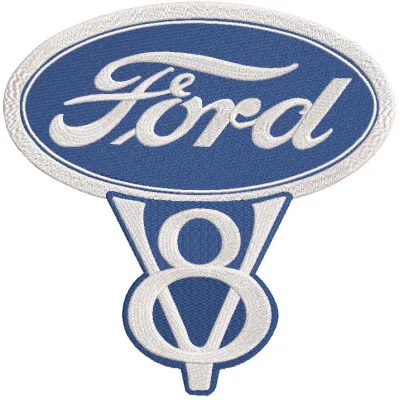 Vintage Ford Motors logo from 1939, featuring intricate embroidery design in classic colors.