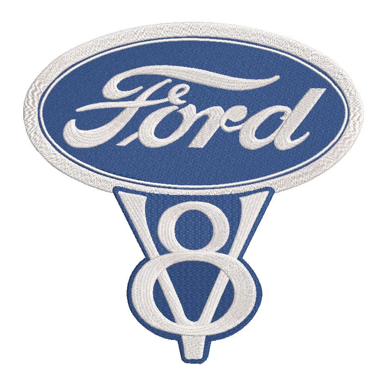 Vintage Ford Motors logo from 1939, featuring intricate embroidery design in classic colors.