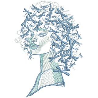 Dragonfly hairstyle girl embroidery design - Embroidery Design