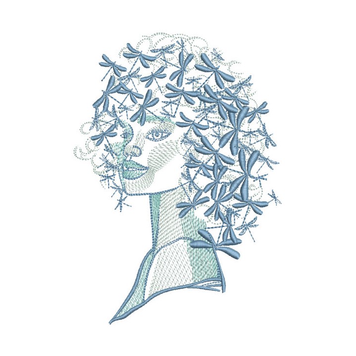 Dragonfly hairstyle girl embroidery design - Embroidery Design