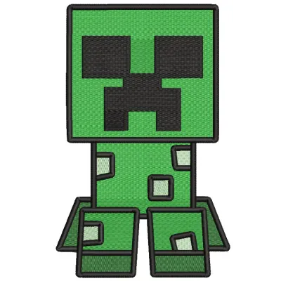 Minecraft Creeper game over embroidery design featuring a green pixelated Creeper with a game over text.
