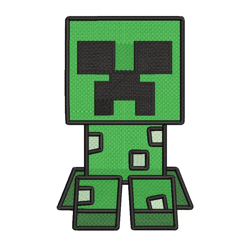 Minecraft Creeper game over embroidery design featuring a green pixelated Creeper with a game over text.