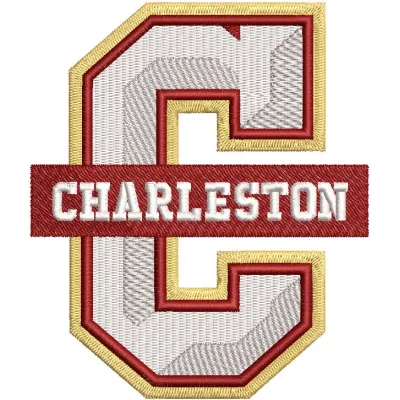 Embroidery design featuring the College of Charleston Cougars logo on a textured background.