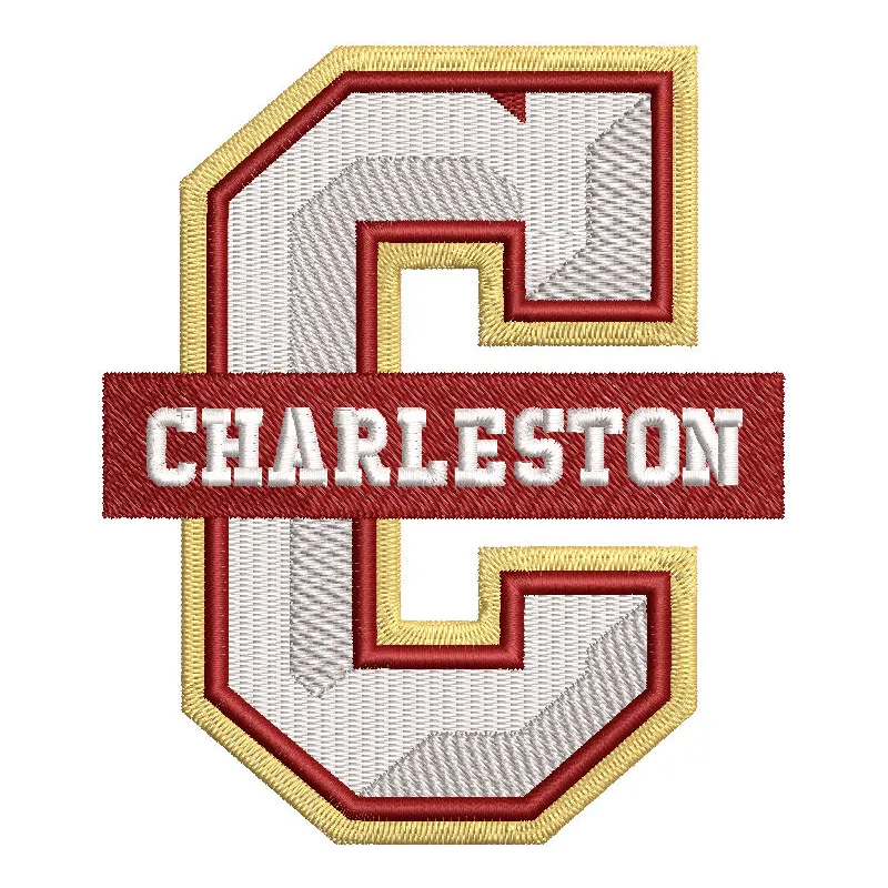 Embroidery design featuring the College of Charleston Cougars logo on a textured background.