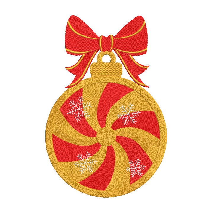Christmas ball gold swirl embroidery design - Embroidery Design