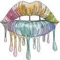 Colorful Rainbow Mouth embroidery design on a fabric ornament, showcasing vibrant thread patterns and intricate details.