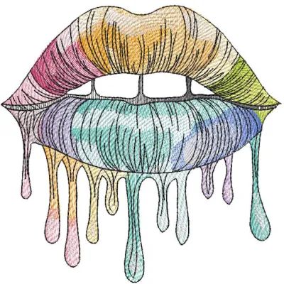 Colorful Rainbow Mouth embroidery design on a fabric ornament, showcasing vibrant thread patterns and intricate details.