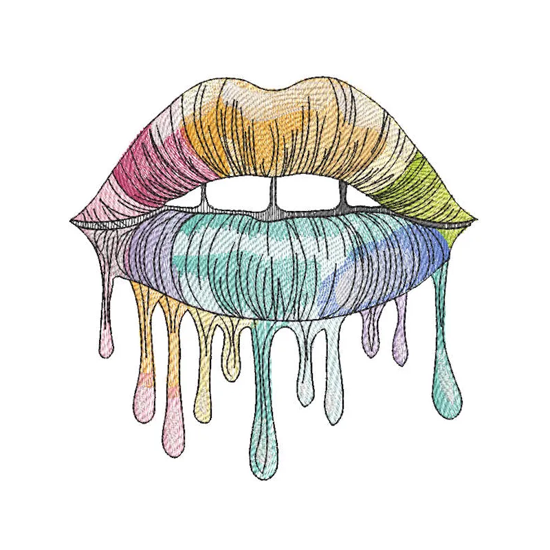 Colorful Rainbow Mouth embroidery design on a fabric ornament, showcasing vibrant thread patterns and intricate details.
