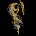 Intricate gold dragon embroidery design showcasing detailed scales and fierce expression on a textured fabric background.