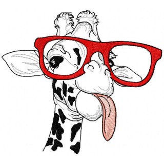Giraffe with glasses shows tongue embroidery design - Embroidery Design