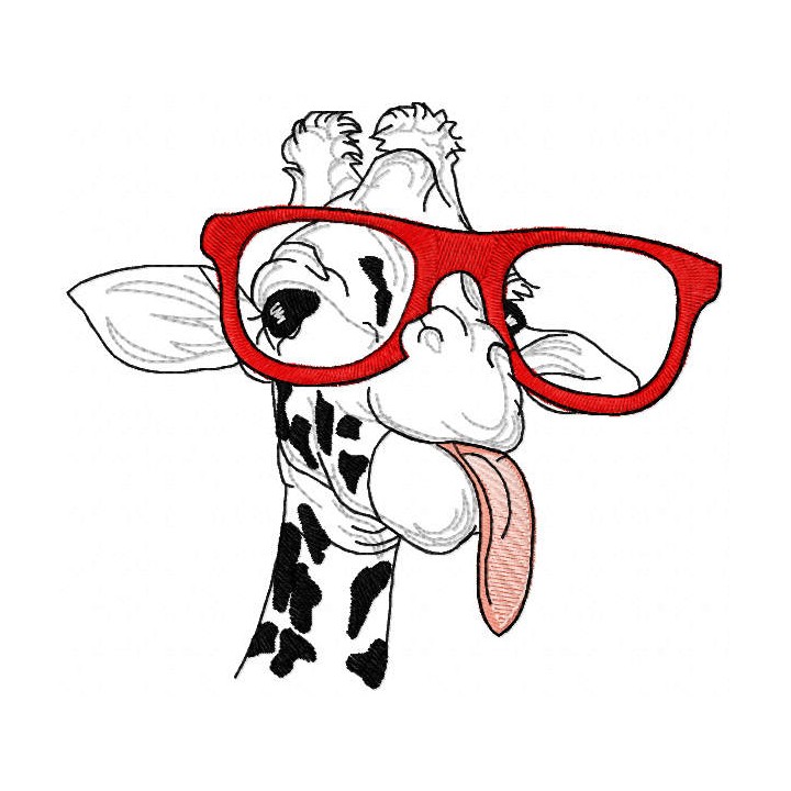 Giraffe with glasses shows tongue embroidery design - Embroidery Design