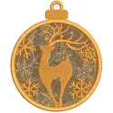 Gold deer and snowflakes embroidery design for Christmas decoration, showcasing intricate stitching and festive details.