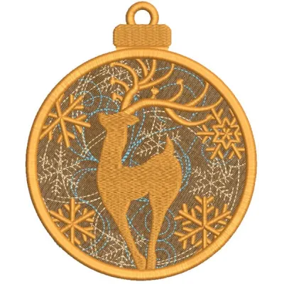 Gold deer and snowflakes embroidery design for Christmas decoration, showcasing intricate stitching and festive details.