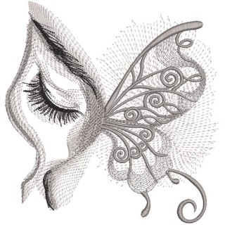 Lady Butterfly greyscale embroidery design - Embroidery Design