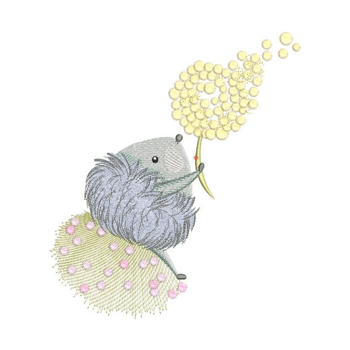 Hedgehog and air flowers embroidery design - Embroidery Design