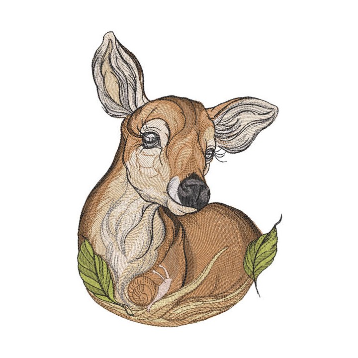 Fawn and snail embroidery design - Embroidery Design