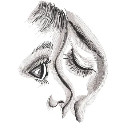 Greyscale embroidery design featuring a mother and baby, showcasing a tender moment in a minimalist style.