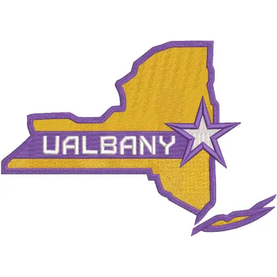 Embroidery design featuring the Albany Great Danes alternate logo from 2020 on a textured fabric background.