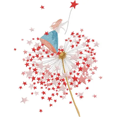 Intricate Fairy Star Dandelion embroidery design featuring delicate floral patterns and whimsical fairies.