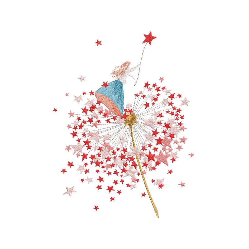 Intricate Fairy Star Dandelion embroidery design featuring delicate floral patterns and whimsical fairies.