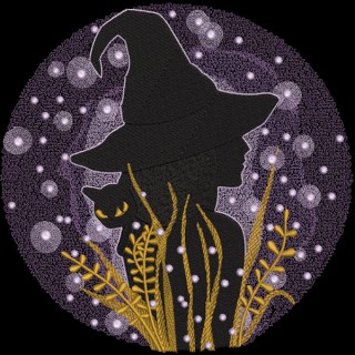Halloween witch with black cat embroidery design - Embroidery Design