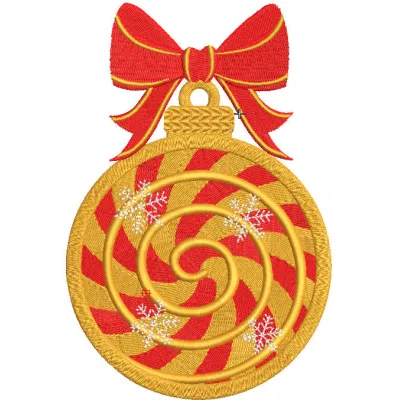 Gold Christmas ball featuring intricate candy embroidery design, perfect for holiday decorations.