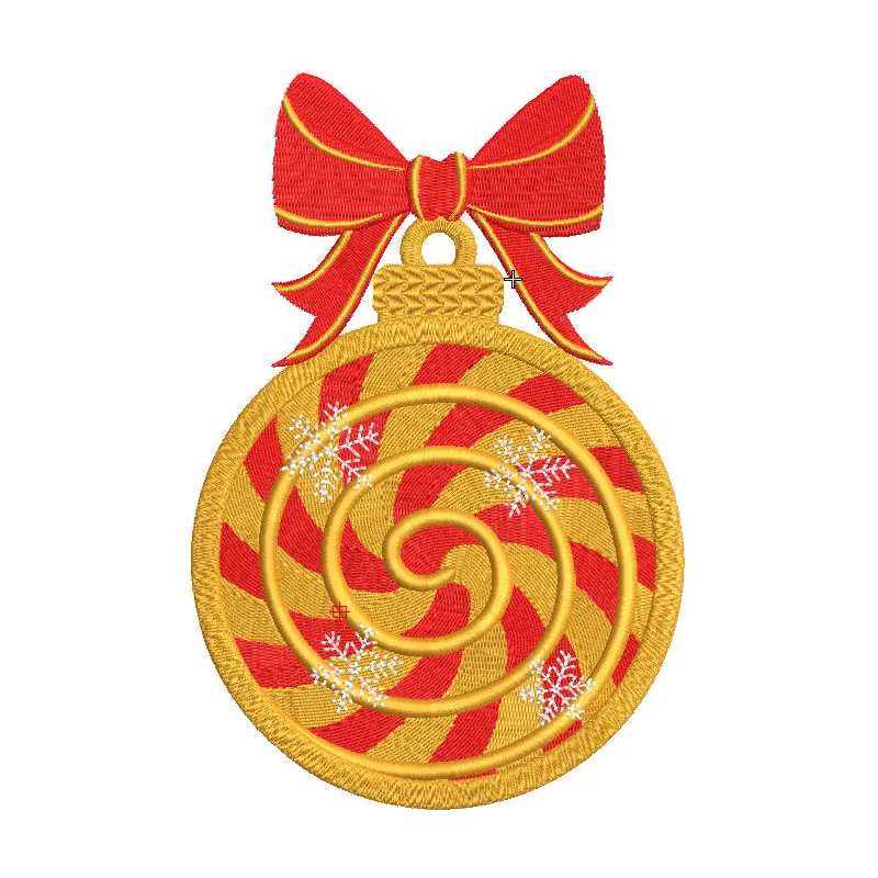 Gold Christmas ball featuring intricate candy embroidery design, perfect for holiday decorations.