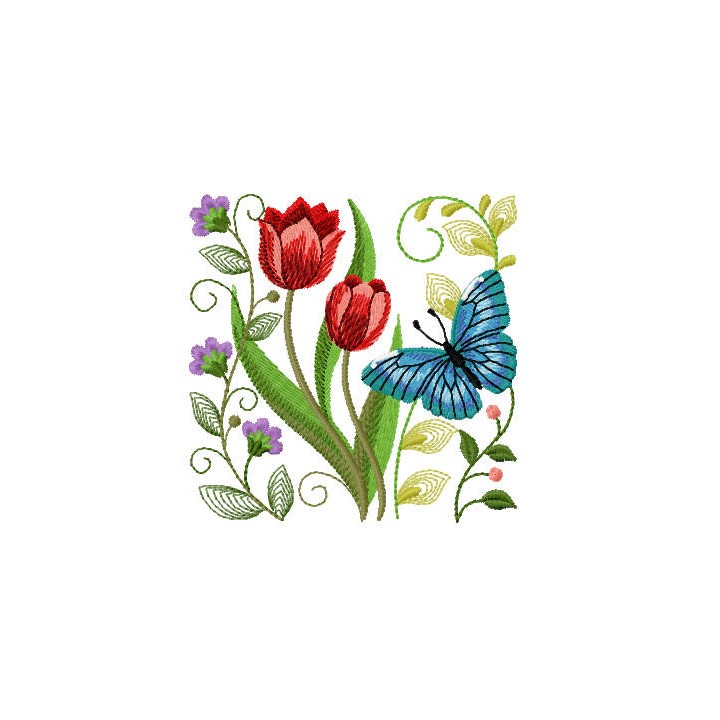 Tulip and butterfly embroidery design - Embroidery Design