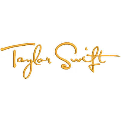 Taylor Swift logo embroidery design featuring stylish lettering and intricate stitching details on a textured background.