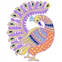 Intricate peacock embroidery design showcasing vibrant colors and detailed feather patterns on fabric.