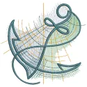 Anchor graphic improvisation embroidery design featuring intricate stitching and nautical elements on fabric.