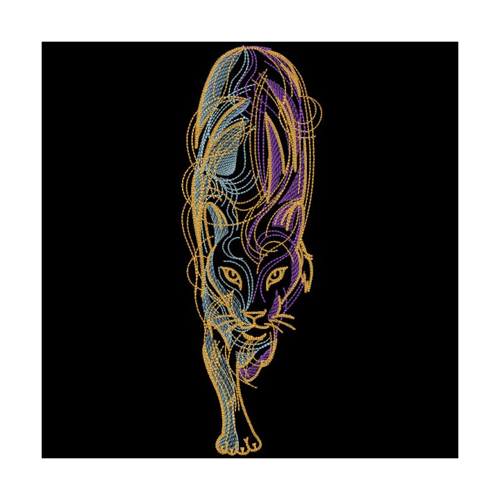 Walking big cat in the night embroidery design - Embroidery Design