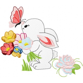 Bunny and flowers embroidery design - Embroidery Design