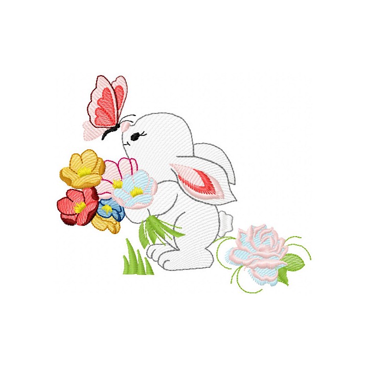 Bunny and flowers embroidery design - Embroidery Design