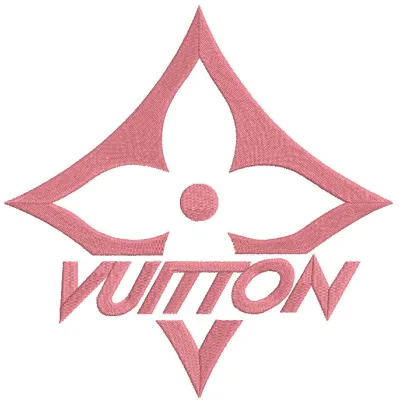 Louis Vuitton pink logo embroidery design on a stylish fabric background, showcasing intricate stitching details.