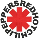 Red Hot Chili Peppers logo embroidery design featuring a bold starburst pattern in red and black on fabric.