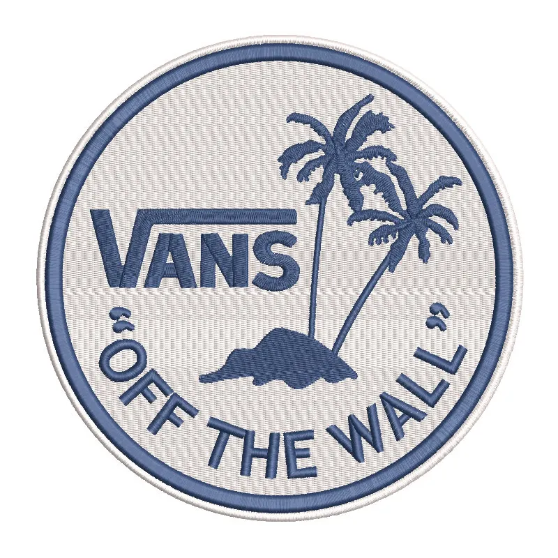 Vans round logo embroidery design featuring a classic circular logo on a fabric background.