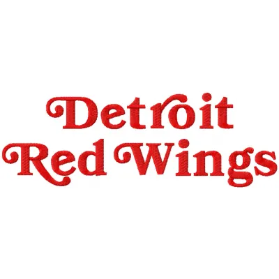 Detroit Red Wings woodmark logo embroidery design featuring the iconic winged wheel logo on a textured fabric.