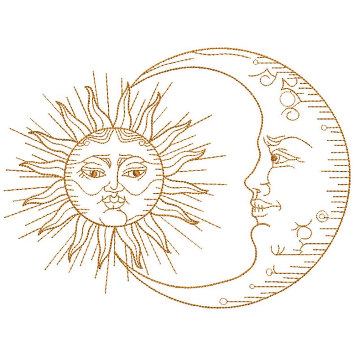 Gold crescent and moon embroidery design - Embroidery Design