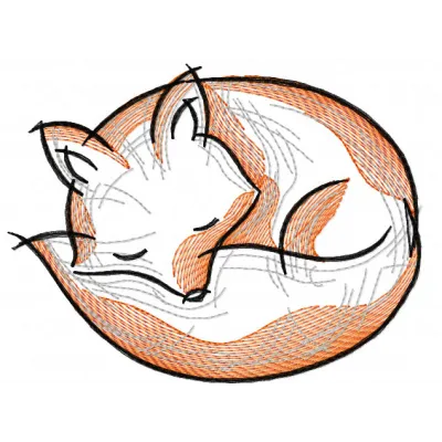 A charming sleeping little fox embroidery design showcasing intricate stitching and soft colors.
