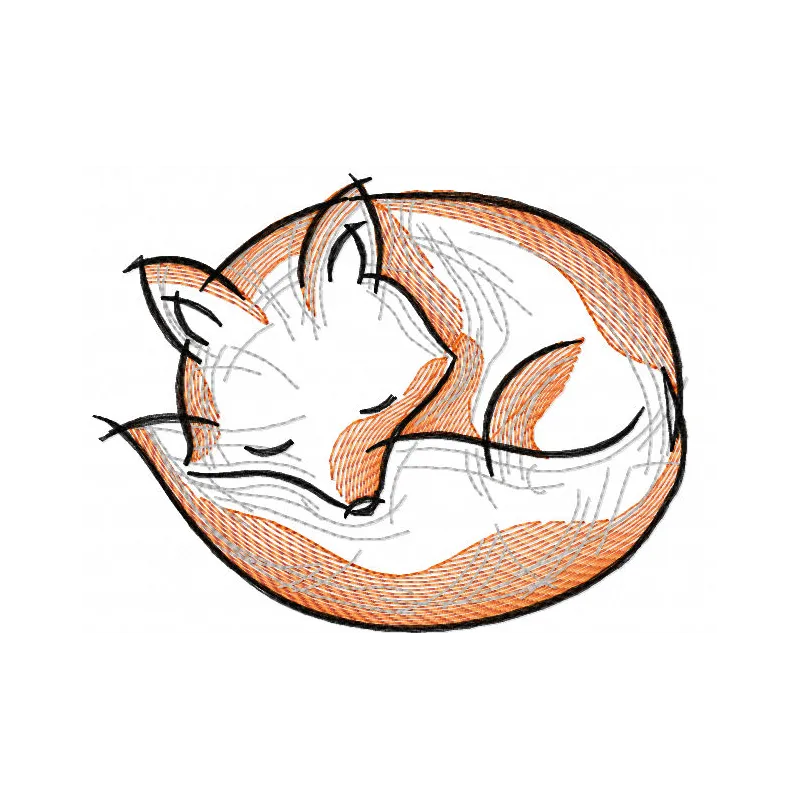 A charming sleeping little fox embroidery design showcasing intricate stitching and soft colors.