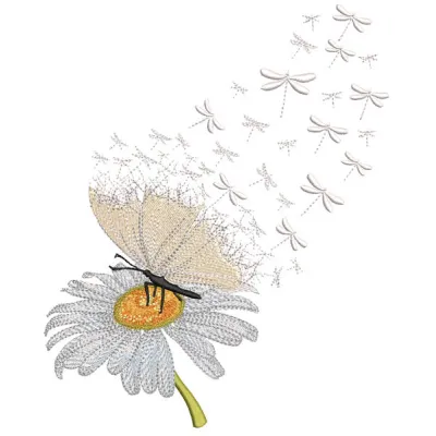 Unity of nature embroidery design featuring intricately stitched butterflies in vibrant colors on a textured fabric backgrou…