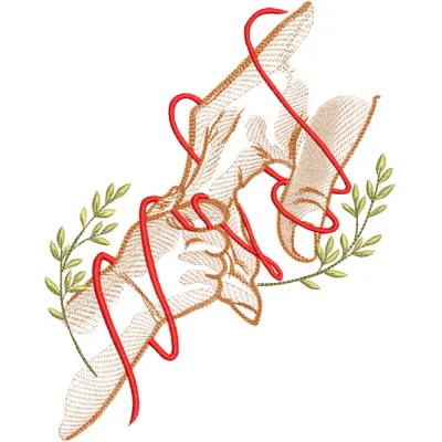 Embroidery design featuring a parent holding a child's hand, symbolizing love and connection, ideal for baby items.