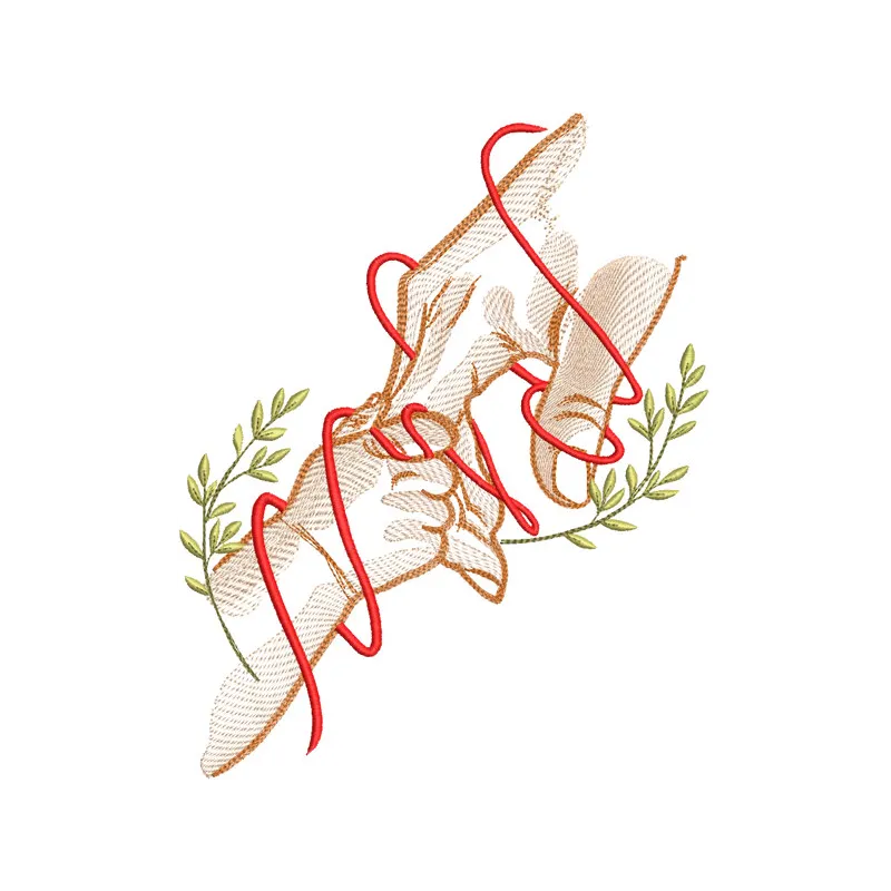 Embroidery design featuring a parent holding a child's hand, symbolizing love and connection, ideal for baby items.