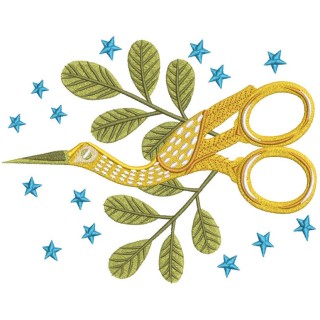 Golden crane scissors embroidery design - Embroidery Design