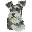 Embroidery design featuring a Standard Schnauzer dog in a playful pose, showcasing detailed stitching and texture.