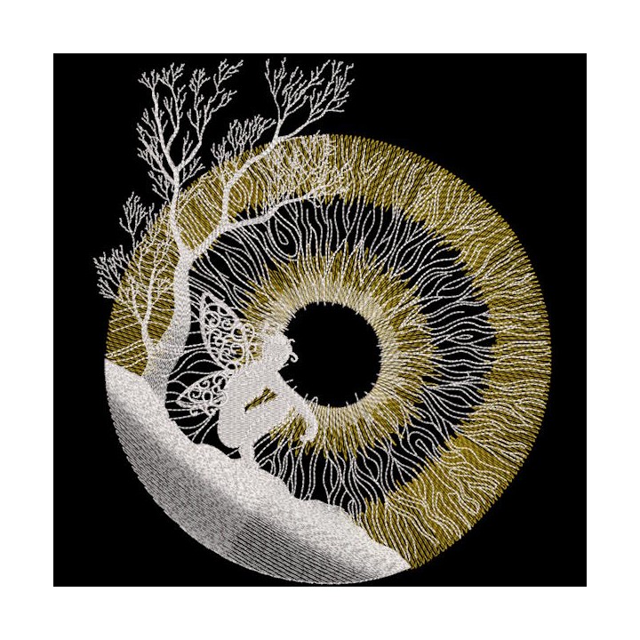 Sitting fairy against the moon embroidery design - Embroidery Design